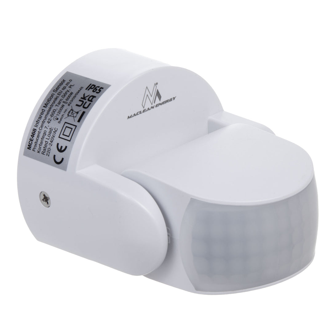 Maclean PIR motion sensor, infrared, IP65, white, range 12m, max load 600/1200W, MCE468 W