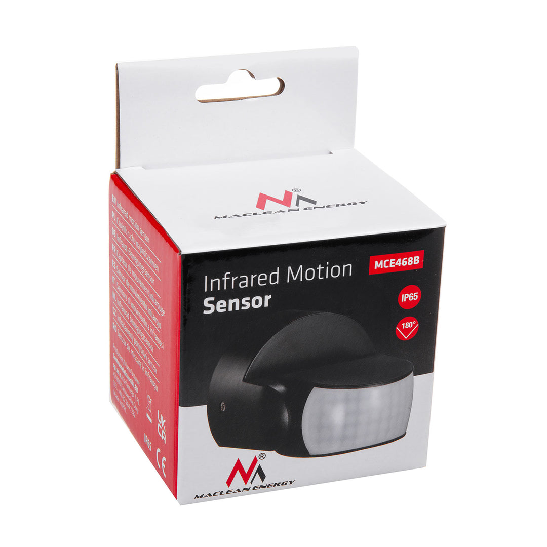 Maclean PIR motion sensor, infrared, IP65, black, range 12m, max load 600/1200W, MCE468 B