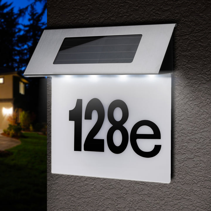 Maclean MCE423 Lámpara LED Solar con Número de Casa, IP44, 1W, 60lm, 6000K, Batería Recargable de 600 mAh, 2,5V DC 70mA