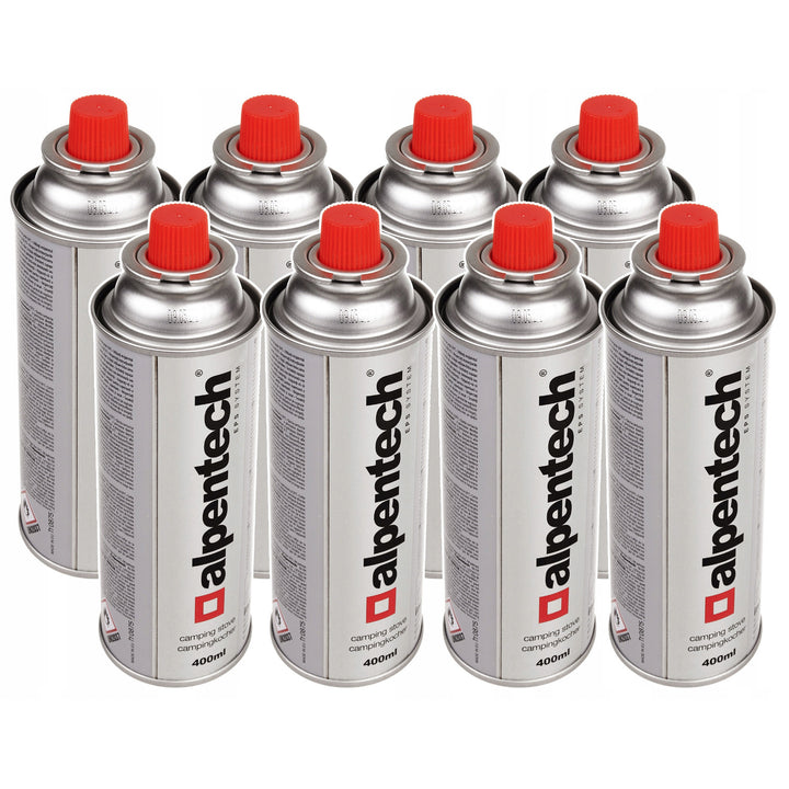 Alpen Camping Alpentech IK300 Butan Gaskartusche Gasflasche für Gaskocher Campingkocher Bunsenbrenner Lötbrenner 400ml (8 Stück)