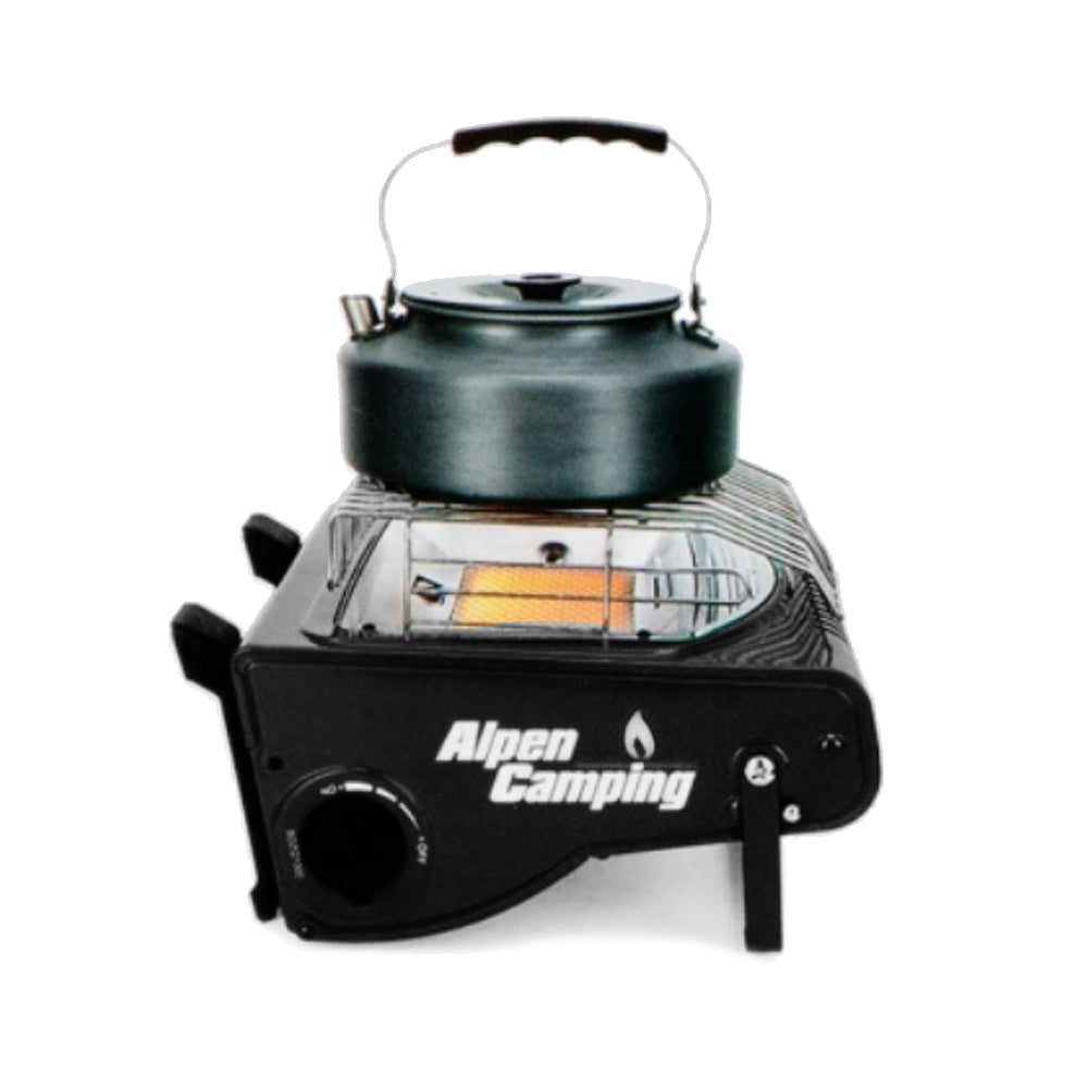 Alpen Camping Portable Gas Stove, 2-in-1 Stove/oven, Gas Consumption 108g/h, Piezo Ignition, IK1100 + 4 Cartridges