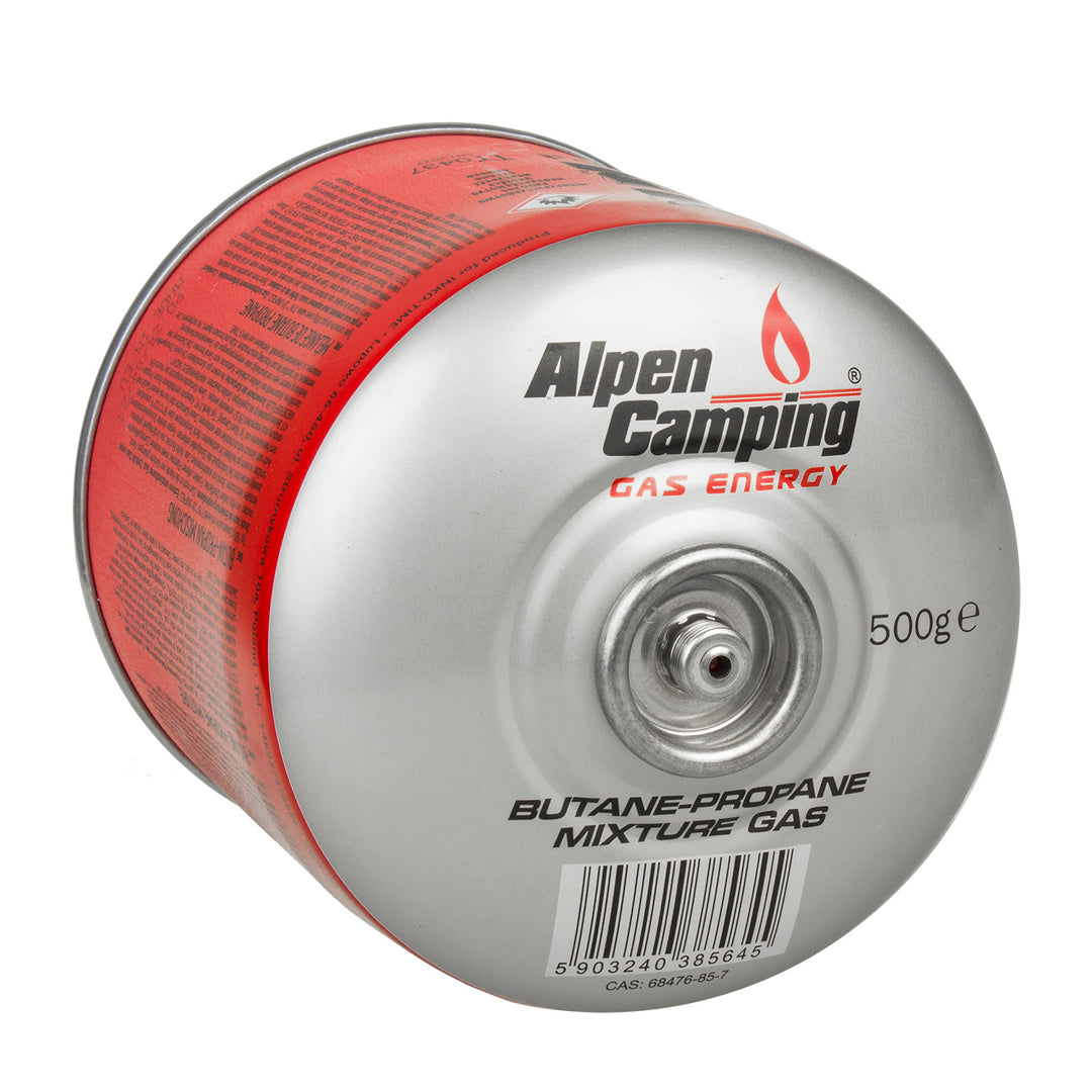 6x Alpen Camping 500g Gaskartusche, Zertifikat: Pi 0437, nach EN417, Propan-Butan, Bereich -10°c bis + 40°c, 7/16" Ventil IK008