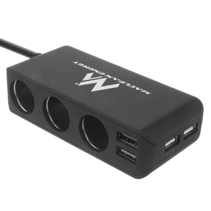 Maclean Car Lighter Socket Splitter, Voltmeter, 3 Lighter Sockets, 4xUSB, 4.8A, max 120W, Black, Rubberized, MCE117A+ USB-C Cable 1m