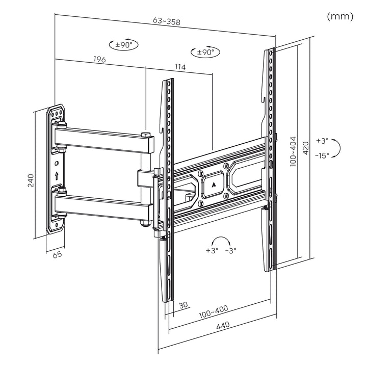 Maclean MC-647N TV Wall Mount Bracket 35kg Tilting Adjustable Length VESA 400x400 Fits Cruved Flat &amp; TVs 33"-70"