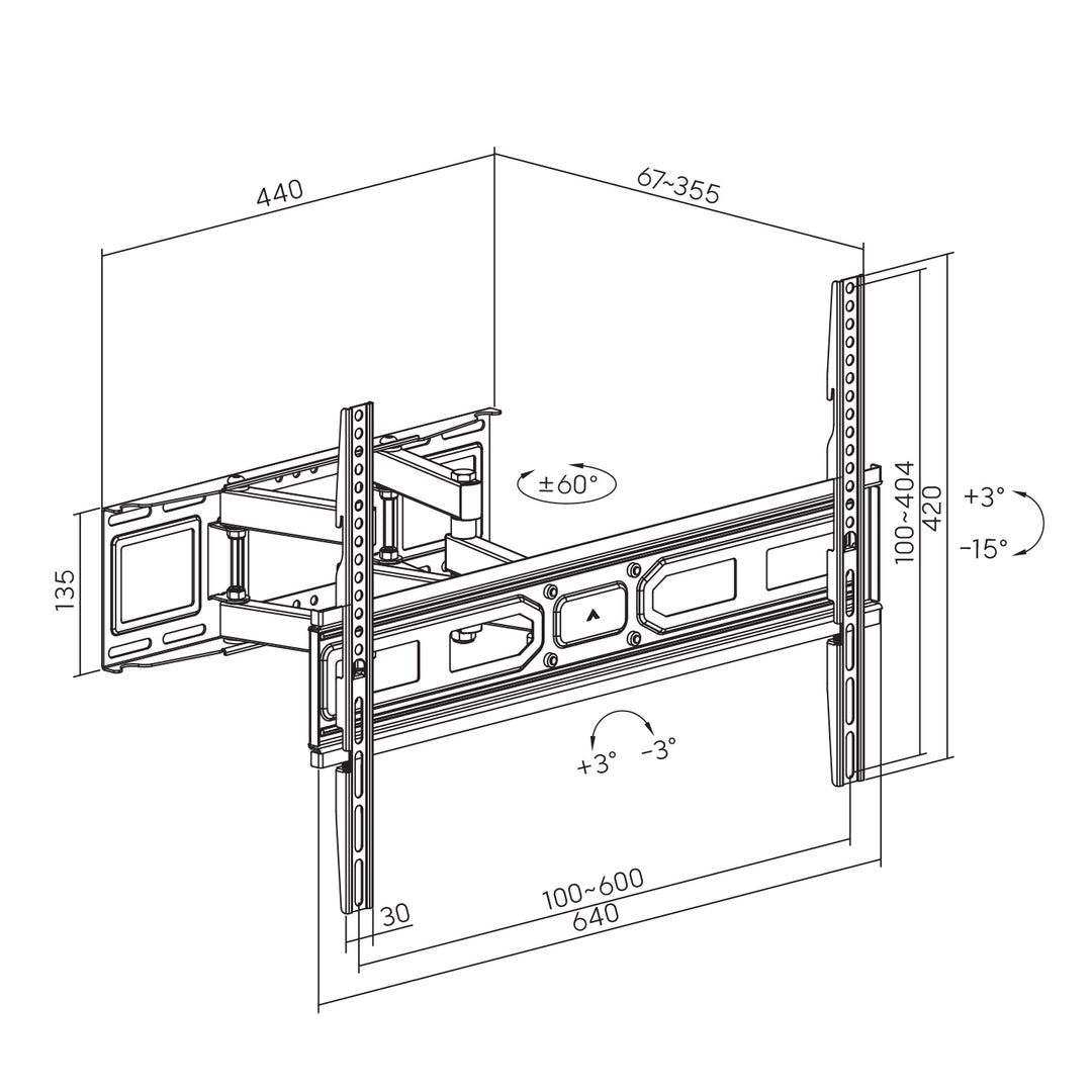 Support TV Maclean, vesa max 600x400, convient aux TV incurvées, 37-80", 40kg, MC-710N