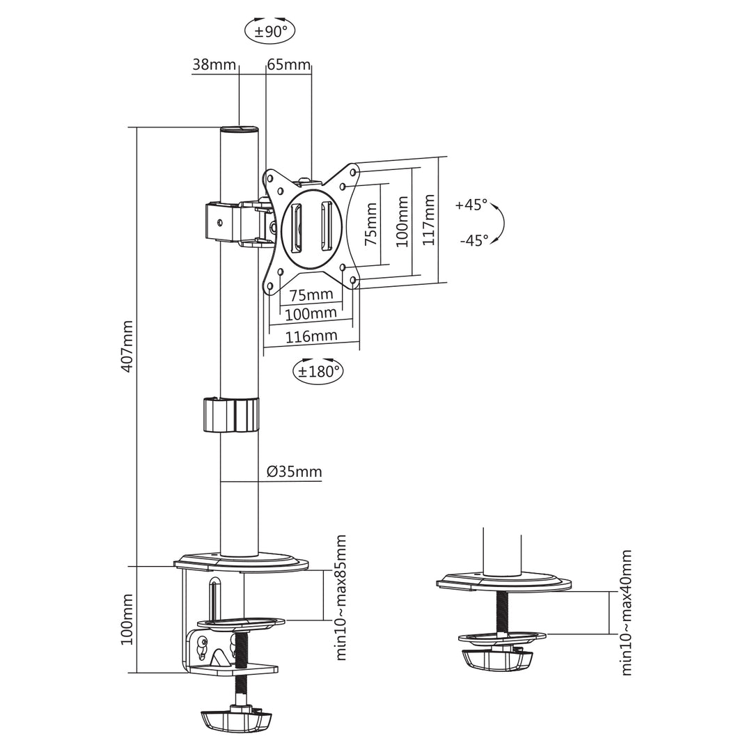 Maclean MC-751N Soporte de Sobremesa para Monitor LCD, VESA 75x75 y 100x100, 17-32" Carga max. 9kg