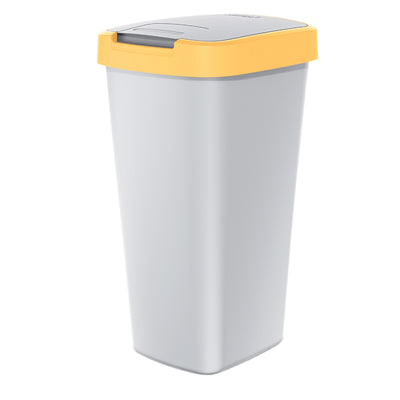 Keden Compacta Q Cubo de basura con tapa abatible y con bisagras 25L Cubo de basura con separación de residuos de plástico Recolector de residuos de reciclaje - color ceniza con marco amarillo claro