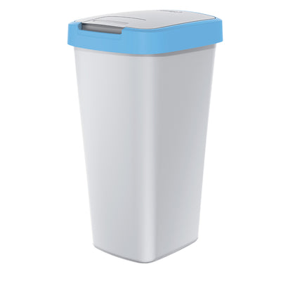 Keden Compacta Q Basura Bin con Swing y Bisagras Tapa 25L Residuos de plástico Separación de residuos Reciclaje de residuos Recogida de residuos-Color de ceniza con marco azul claro