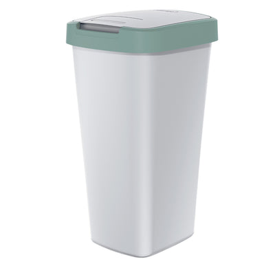 Keden Compacta Q Papelera con Swing y Tapa Articulada 12L Desechos de residuos de plástico Reciclaje de residuos Reciclaje de residuos-Color de ceniza con marco verde claro