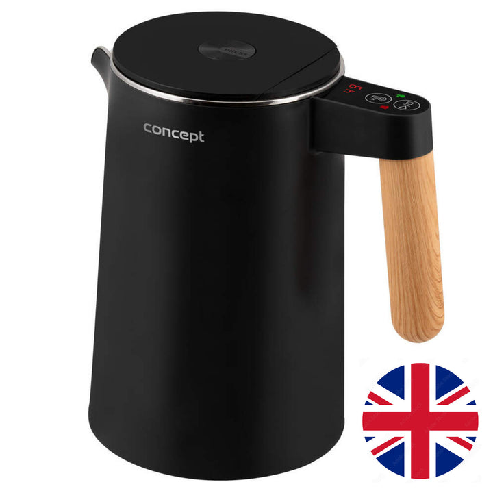 Concept Salt&Pepper RK3301 Black Electric Water Kettle 1.5L Nordic Style Double Wall Stainless Steel Temperature Control 45°C - 100°C 3-Pin UK Plug