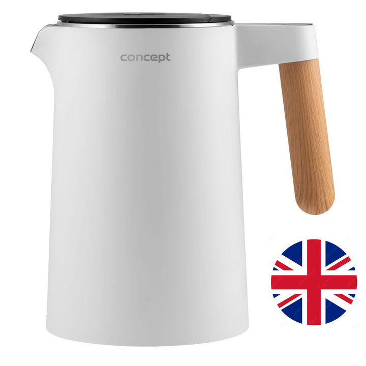 Concept Salt&Pepper RK3300 White Electric Water Kettle 1.5L Nordic Style Double Wall Stainless Steel Temperature Control 45°C - 100°C 3-Pin UK Plug