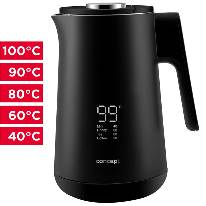 Concept RK3340 Kettle Stainless Steel Digital 1.7L Temperature Control Water Indicator Cool Touch System 1500W UK Plug