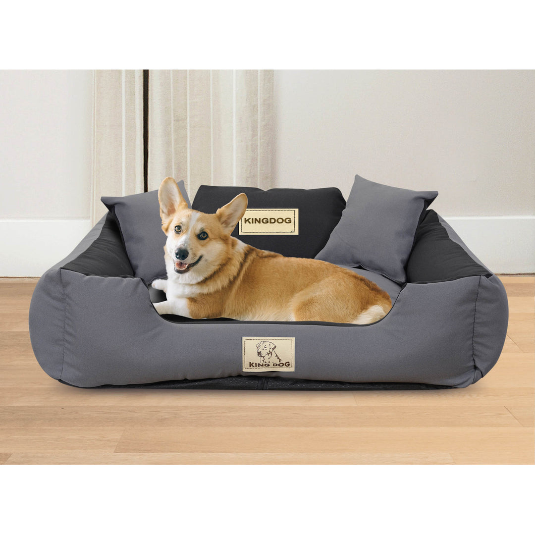 Hundebett  Tierbett Haustierbet mit Reißverschluss aus Panama Stretch MM43 t Außenmaße: 75x65cm/Innenmaße: 60x50cm Dunkelgrau KingDog Rutschfestes