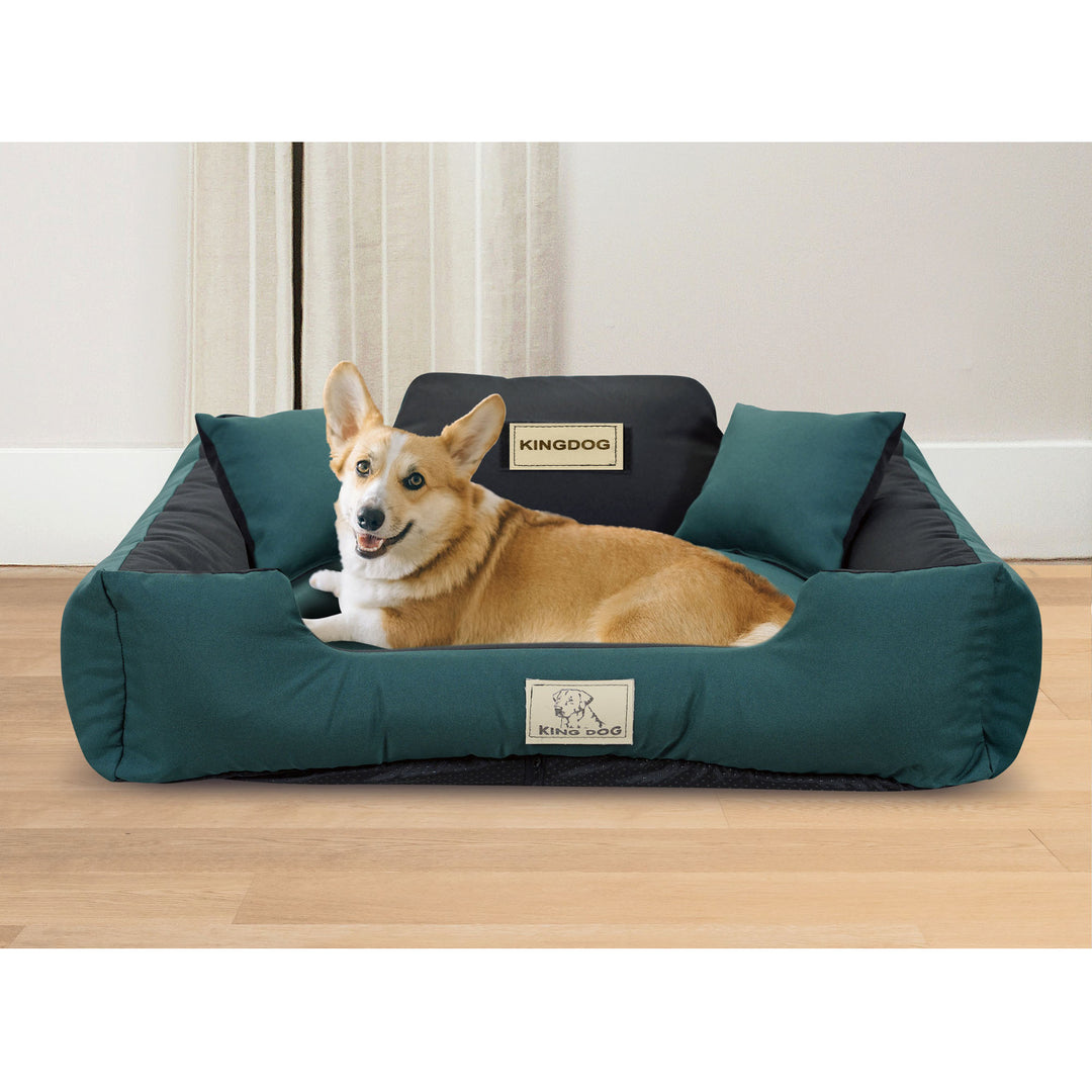 Hundebett mit Reißverschluss aus Panama Stretch MM43 Tierbett Haustierbett Zerlegbar  Außenmaße: 75x65cm/Innenmaße: 60x50cm Grün KingDog Rutschfestes