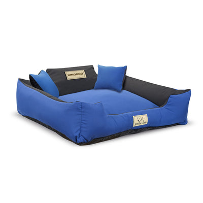 Kingdog Panama Stretch Dog Bed PlayPen Anti-Slip Bleu avec deux petits oreillers en noir dans l'ensemble 75x65 cm