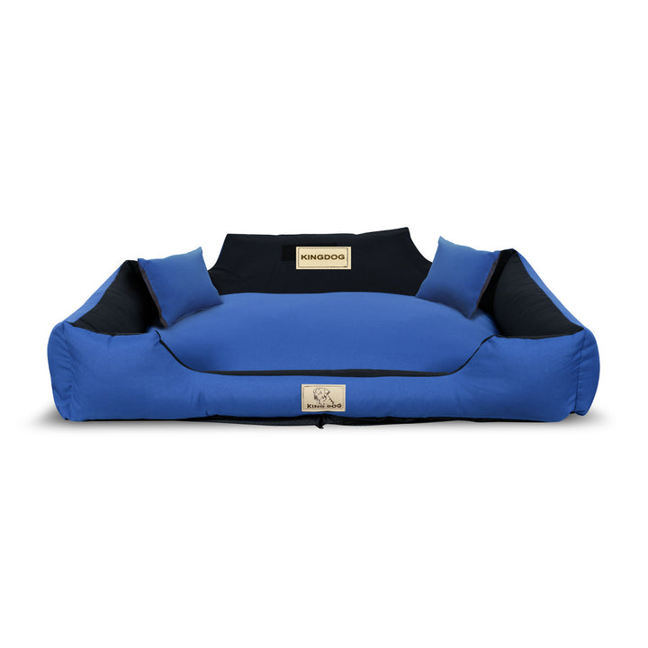 KingDog Panama Stretch Dog Bed Playpen Anti-slip Blue with Black Two Small Pillows in the Set 115x95 cm