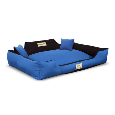 KingDog Panama STRING Dog Bed Playpen Anti-Slip Blue con negro Dos almohadas pequeñas en el set 115x95 cm