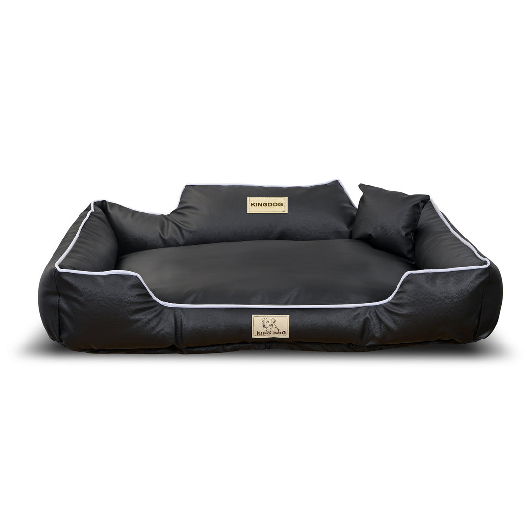 KingDog Ecoshine Dog Bed Playpen Anti-slip Black with White Border Two Small Pillows in the Set 115x95 cm