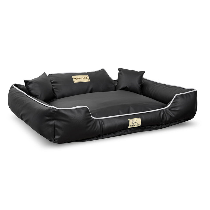 KingDog Ecoshine Dog Bed Playpen Anti-slip Black with White Border Two Small Pillows in the Set 115x95 cm