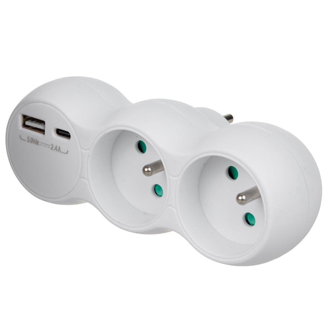 Maclean Current Outlet, Socket Splitter with 2 Sockets, 2x USB A/C, Type E, 2x16A, MCE339 E