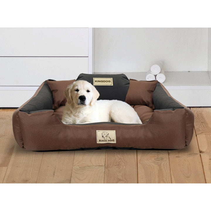 KingDog Hundebett aus Wasserdichtem Codura-PVC Tierbett Haustierbett 100% Polyester Gewicht: 190 g/m2 Waschbar (Außenmaße: 55x45cm/Innenmaße: 40x30cm, Braun)