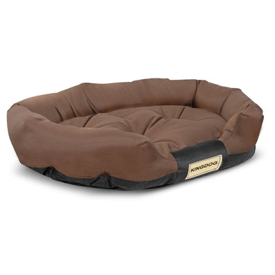 KingDog Prestige Dog Bed Pet Bed Oval waterdichte PVC Codura 100% Polyester Gewicht: 240gr/m2 75x50cm Bruin/zwart CODUOWAL75/50BRA