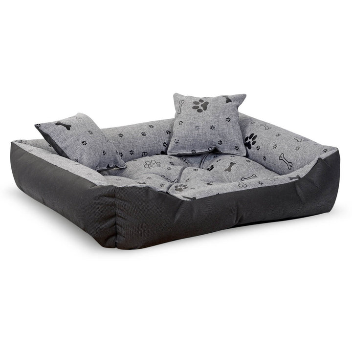 Hundebett mit Zwei Kissen Hundekissen Hundekorb Haustierbett Wasserdichtes Cordura-Gewebe Schwarze Knochen Innenmaße: 70x60cm / Außenmaße: 90x75cm