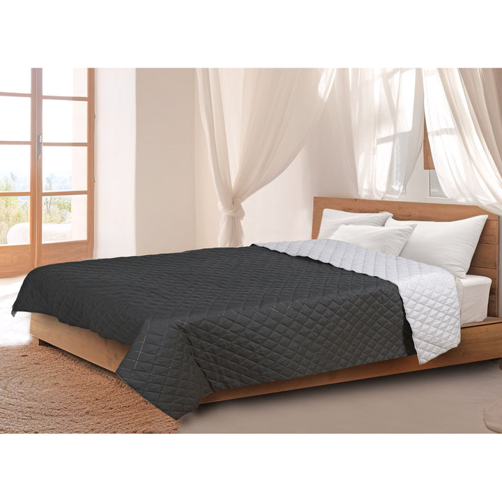 Medicline Bettdecke Doppelseitige Steppdecke für das Bett 100% Mikrofaser-Polyester Antiallergisch Schlafdecke 200 x 220 cm, Grau/schwarz