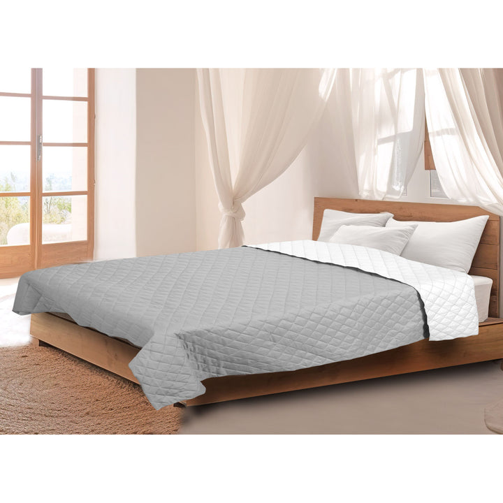 Medicline Bettdecke Doppelseitige Steppdecke für das Bett 100% Mikrofaser-Polyester Antiallergisch Schlafdecke 200 x 220 cm, Grau/weiß