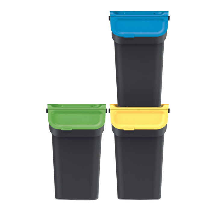 Keden Kaddi Q Waste Separation System 3x25L Set with Activated Carbon Filter, Waste Separation Container with Lid Recycling Bin Sorting Basket container Rubbish Bin made of Plastic Black