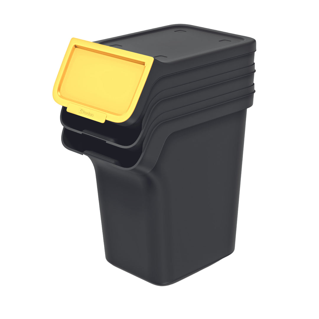 Set de poubelles Keden, pour le tri des déchets, 3x20 litres, noir, Stackbox