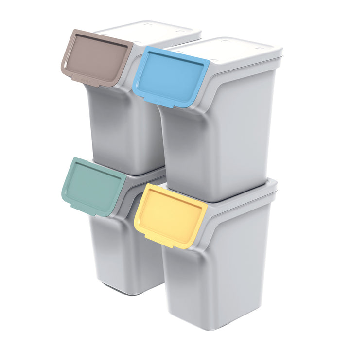 Keden Stackbox Juego de Cubos de Basura para Reciclaje Sistema de Separación de Residuos, 4x20 litros, Ceniza