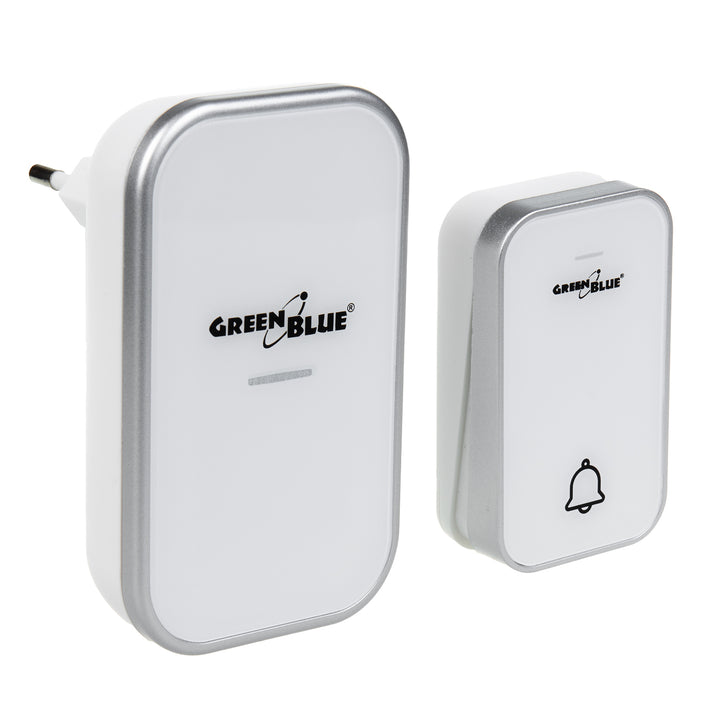 GreenBlue GB157 W Kinetic Battery-free Wireless Door Bell, Melodies, White, Range up to 200m, IP44