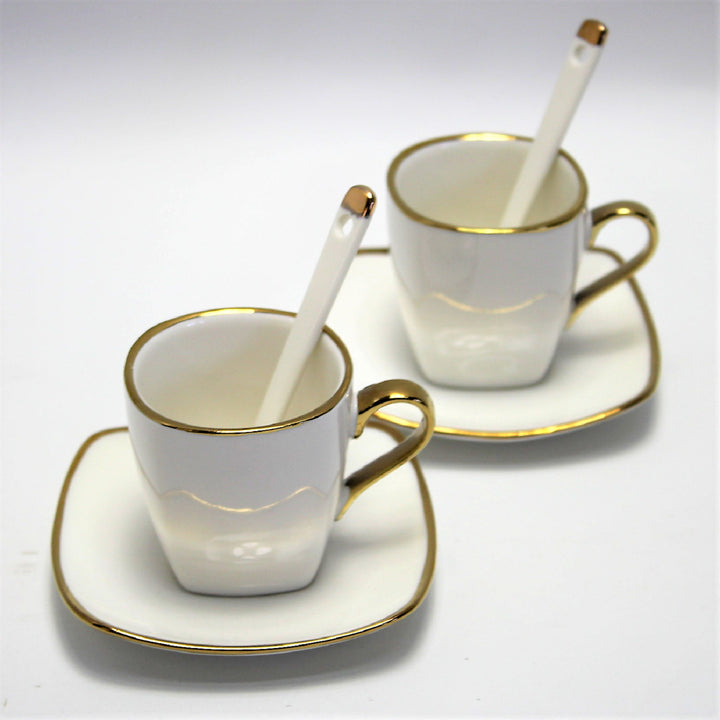 Queen Isabell W23GD06-06464 Service de tasses à expresso en porcelaine avec assiettes