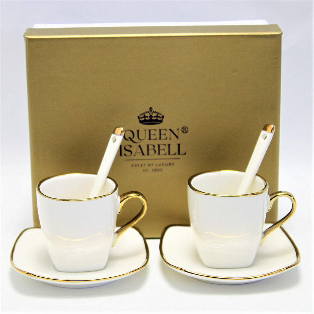 Queen Isabell W23GD06-06464 Service de tasses à expresso en porcelaine avec assiettes