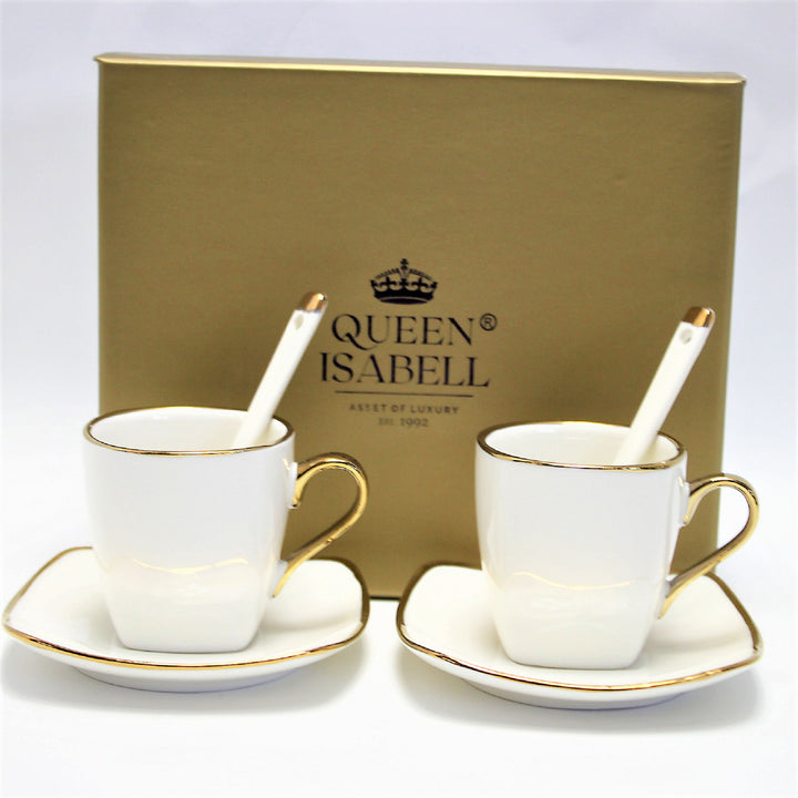 Queen Isabell W23GD06-06464 Service de tasses à expresso en porcelaine avec assiettes