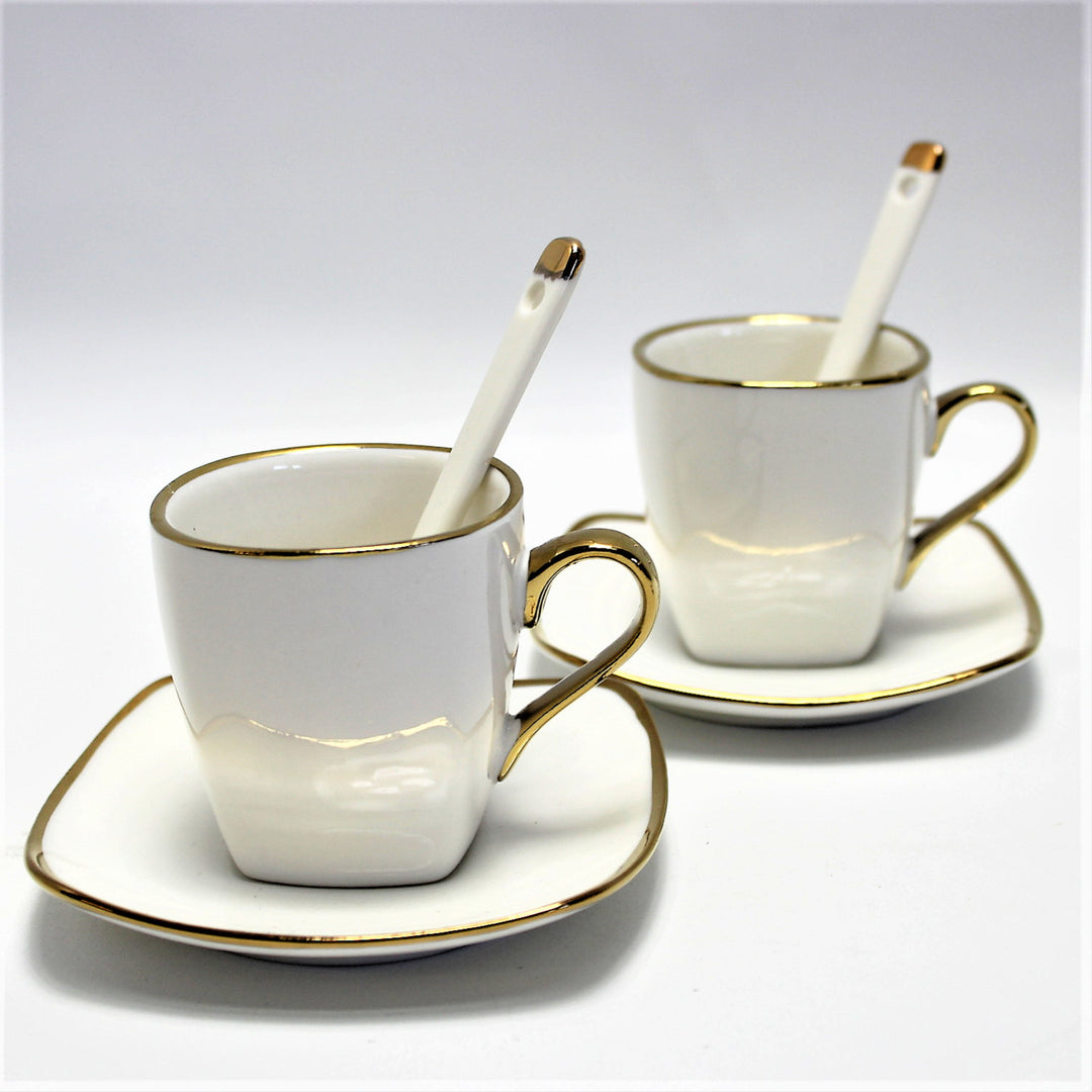 Queen Isabell W23GD06-06464 Service de tasses à expresso en porcelaine avec assiettes