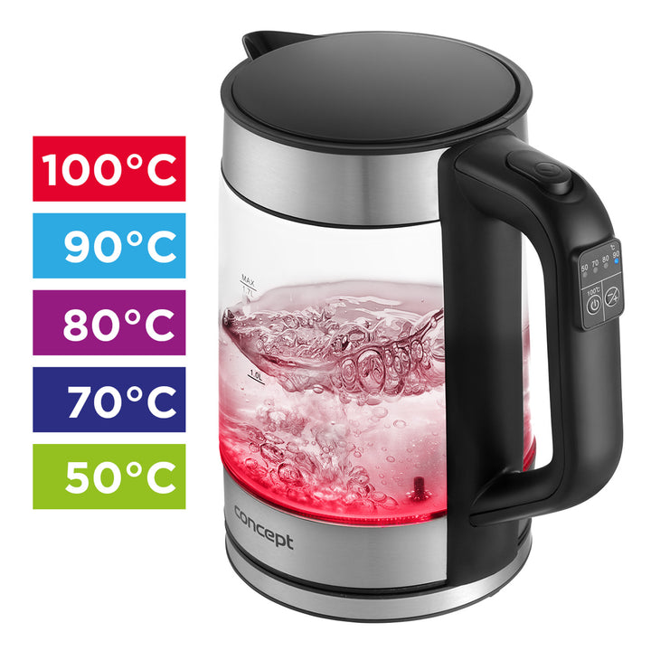 Concept Glass Electric Kettle 1.7L Temperature Control Keep Warm Function 2200W