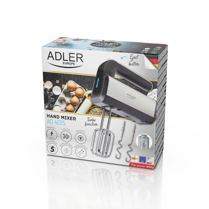 Adler AD 4225 Batidora de Mano, 5 Velocidades, 800 W, Función Turbo