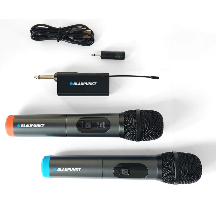 Blaupunkt WM60UDB Set de Micrófono Inalámbrico Doble con Frecuencia UHF, 16 Canales, 30 m de Alcance, Diseño Ergonómico