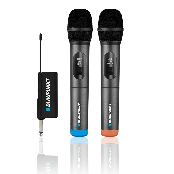 Blaupunkt WM60UDB Set de Micrófono Inalámbrico Doble con Frecuencia UHF, 16 Canales, 30 m de Alcance, Diseño Ergonómico