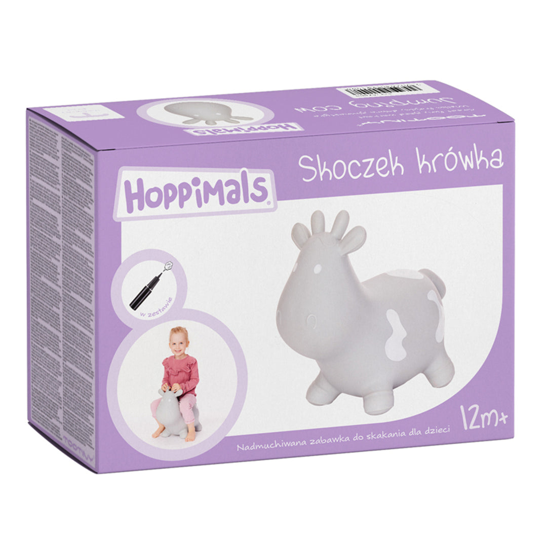 Hoppimals Hüpftier, Hüpfende Kuh, Für Gymnastik & Geschicklichkeit für Kinder, Inklusive Pumpe - Baby-Hüpfer, Grau