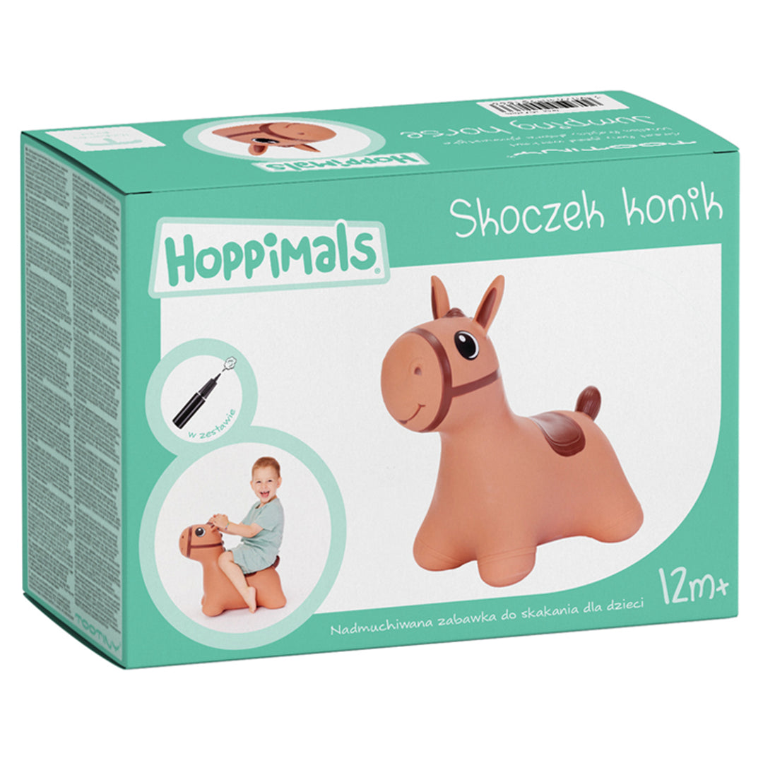 Hoppimals Hüpftier, Hüpfpferd, Für Gymnastik & Geschicklichkeit für Kinder, Inklusive Pumpe - Baby-Hüpfer, Braun