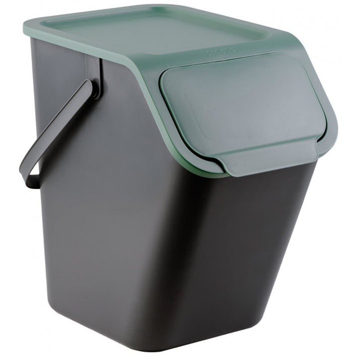 Set of 3 Sorting Waste Bins 3x 25L Coloured Flaps Lid Trash Garbage Recycling Segregation Stackable Black