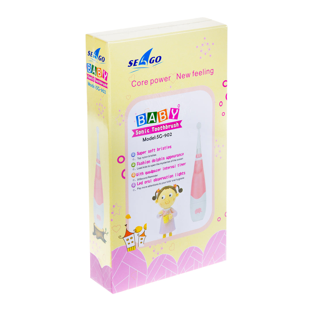 SEAGO Cepillo Dental Sónico Infantil, Color Rosa, 1xAA 1,5V (no incluido), 4 Puntas de Repuesto, SG-902 Rosa