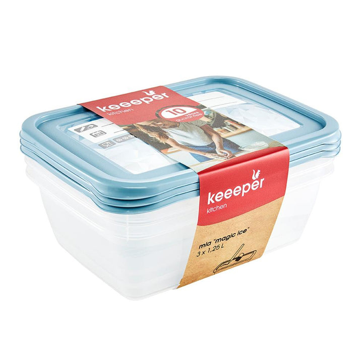 Keeeper - Vershoudbakjes set van 3 stuks - 1250 ml - Mia Magic Ice - Blauw