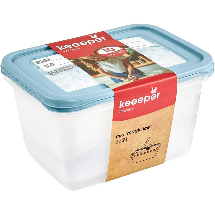 Keeeper - Vershoudbakjes set van 2 stuks - 2000 ml - Mia Magic Ice - Blauw