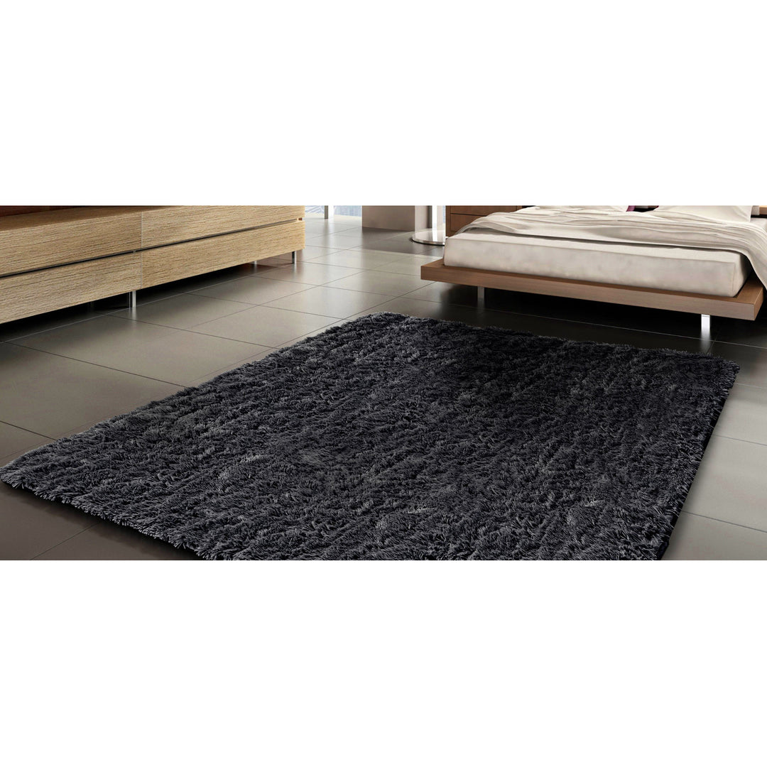 Tapis en peluche, poils courts, antidérapant, 160 x 220 cm, noir, DYWSHA120/160CZA