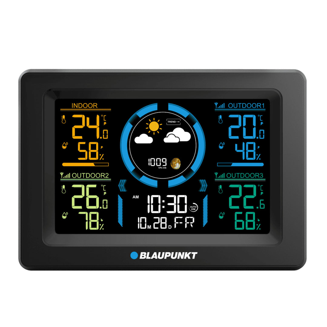 Blaupunkt Wetterstation, Hygrometer, Luftdruck, Vorhersage, 3 Sensoren, WS40BK