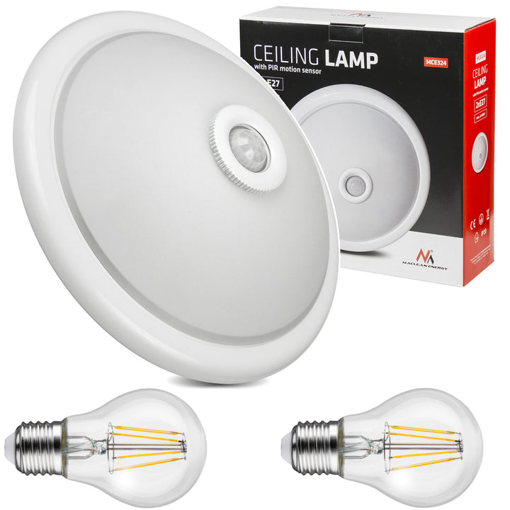 Maclean - Plafondlamp met een PIR bewegings- en schemersensor + 2 E27 6W gloeilampen - 40W, E27, 220-240V~ 50/60Hz